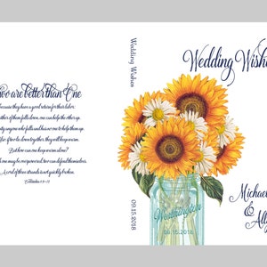 Sunflower Wedding Guest Book Rustic Mason Jar, Blue & Yellow, Traditional Personalized Wedding Wishes Book, Guest Sign In image 2