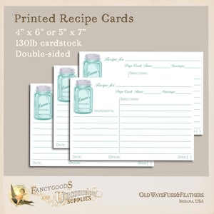 printed recipe cards personalized antique vintage canning mason jar blue green white fine stationery 4x6 5x7