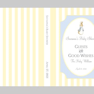 Peter Rabbit Baby Shower Guest Book Blue & Yellow Baby Boy Shower Personalized Keepsake Baby Wishes, Parent Advice Book image 3