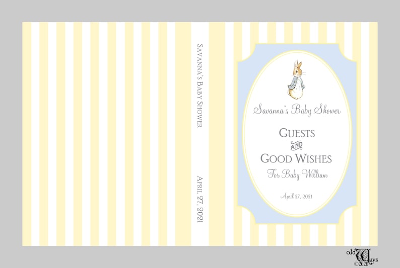 Peter Rabbit Baby Shower Guest Book Blue & Yellow Baby Boy Shower Personalized Keepsake Baby Wishes, Parent Advice Book image 3