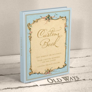 antique style hardcover personalized guest book blue green pink purple any occasion victorian vintage custom wording