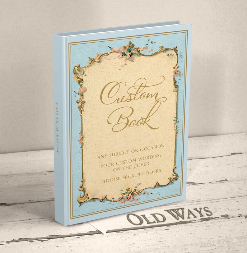 antique style hardcover personalized guest book blue green pink purple any occasion victorian vintage custom wording