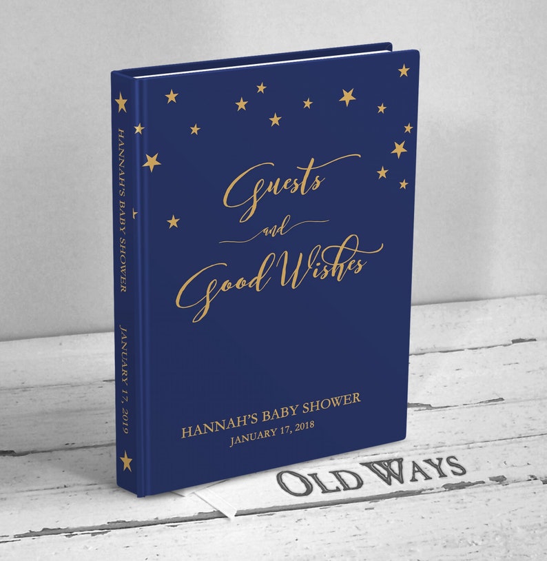 Navy Blue Star Baby Shower Guest Book Gold Or Silver Grey Etsy