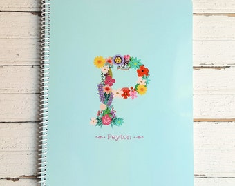 Floral Monogram Personalized Notebook - Spiral Notebook with Name - Softcover Note Book, Blank or Lined Pages - Gift for Girls