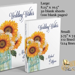 Sunflower Wedding Guest Book Rustic Mason Jar, Blue & Yellow, Traditional Personalized Wedding Wishes Book, Guest Sign In image 3