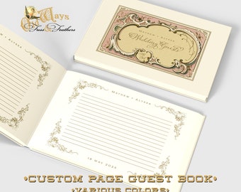 Custom Page Wedding Guest Book - Antique Victorian Style Personalized Hardcover Wedding Guest Book - Choice of Colors