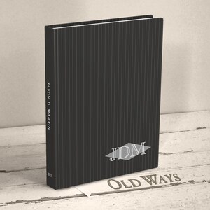 hardcover lined writing journal men black grey pinstripe three letter monogram initials mid-century modern retro vintage design