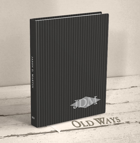 Monogrammed Men's Journal - Retro Pinstriped Mid Century Hardcover Notebook