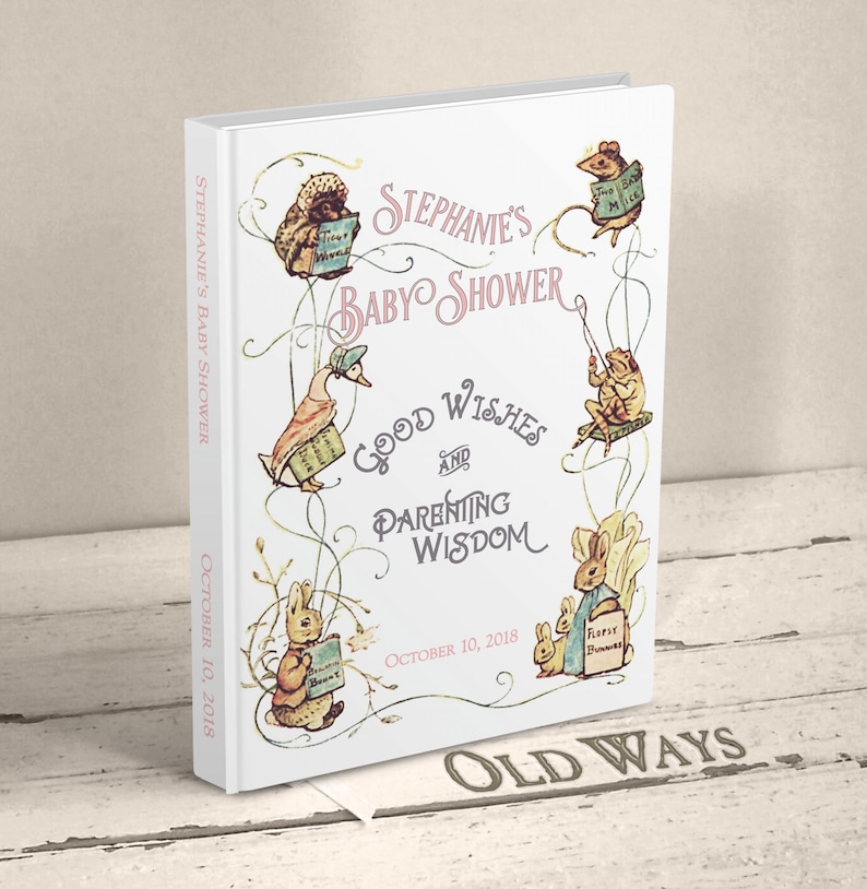 storybook baby shower guest book beatrix potter vintage book characters antique illustration hardcover keepsake