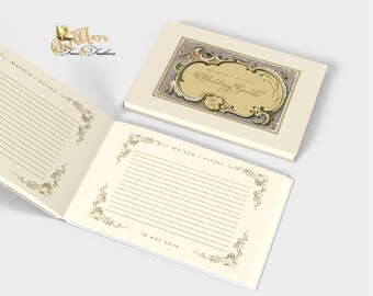 Personalized Wedding Guest Book in Lilac - Vintage Style with Custom Pages -  Antique Regency Design