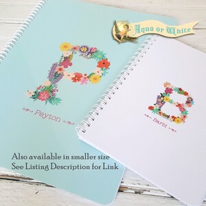 Floral Monogram Personalized Notebook Spiral Notebook with Name Softcover Note Book, Blank or Lined Pages Gift for Girls image 2