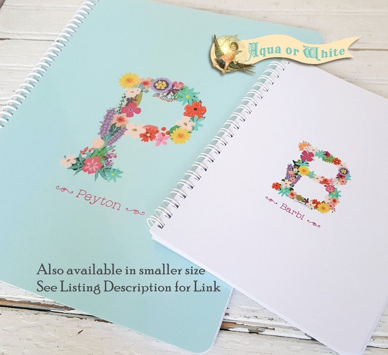 Floral Monogram Personalized Notebook Spiral Notebook with Name Softcover Note Book, Blank or Lined Pages Gift for Girls image 2