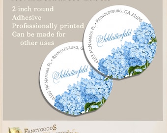 Hydrangea Return Address Labels - Color Choice - 2 inch Round Personalized Printed Label, Sticker - Envelope Seal for Invitations