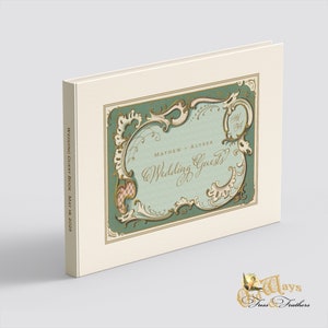 Dark Green Wedding Guest Book - Antique French Art Nouveau with Customizable Pages - Personalized Guest Book with Traditional Hard Cover