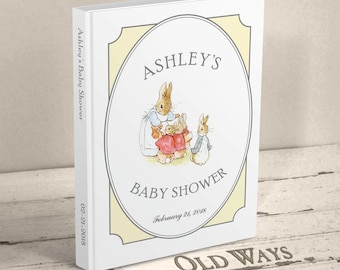Guest Book for a Baby Shower - Gender Neutral Vintage Beatrix Potter Peter Rabbit - Personalized Shower Keepsake