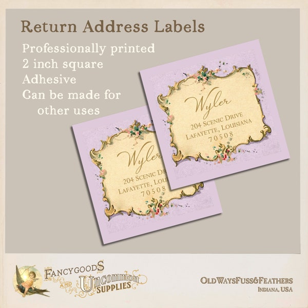 French Vintage Return Address Labels in Antique Lilac - Personalized Printed Address Label - 2 inch Square Envelope Seal, Sticker