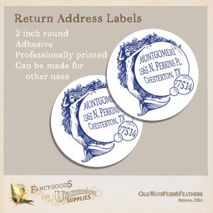 Nautical Return Address Labels - Vintage Mermaid - Personalized Printed Address Label - 2 inch Round Envelope Seal, Sticker