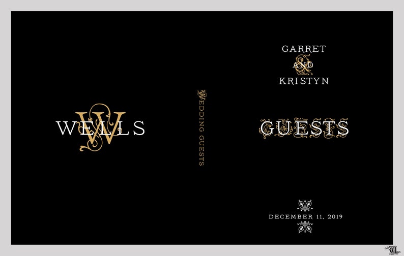 Black Gothic Vintage Wedding Guest Book Wedding Day Wishes Personalized Traditional Guest Sign In Book Black, Gold, White image 2