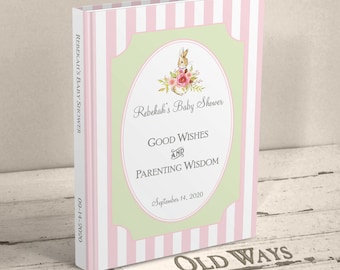 Peter Rabbit Baby Girl Shower Guest Book - Personalized - Pink & Green - Advice for Parents, Baby Wishes