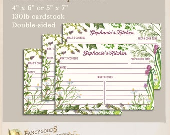 Herb Garden Rustic Recipe Cards - Printed 4x6 or 5x7 Custom Cards, Two sided - Personalized Gift for Cook, Kitchen Bridal Shower