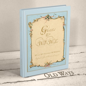 Vintage Style Wedding Guest Book: Personalized Blue Hardcover