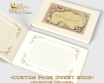 Antiquity Vintage Wedding Guest Book with Customizable Pages - Personalized Hardcover Wedding Guest Book - Cream + Choice of Colors