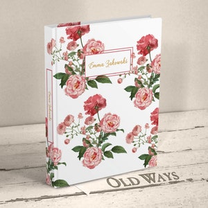 Pretty Personalized Journal for Women - Writing Journal with Vintage Pink Roses - Blank Book, Hardcover Notebook