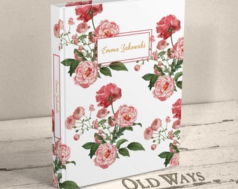Pretty Personalized Journal for Women - Writing Journal with Vintage Pink Roses - Blank Book, Hardcover Notebook
