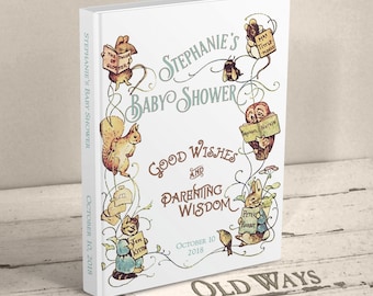 Storybook Baby Shower Guest Book - Personalized Vintage Beatrix Potter Wishes for Baby, Advice for Parents - Bring a Book Shower