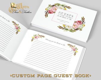 Bridal Shower Guest Book - PinK Floral - Personalized Hardcover Book with Pages for Guest Messages to the Bride, Gift List and Addresses