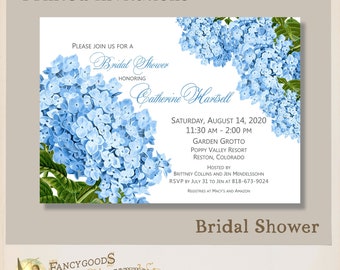 Printed Bridal Shower Invitations - Vintage Blue Hydrangea Floral - Custom Bridal Shower, Bridesmaid Luncheon Invite
