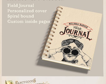 Personalized Custom Field Notes Notebook - Steampunk Antique Woman - Spiral Bound Hardcover Journal - Bird Watching, Big Foot Tracker