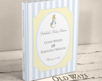 Peter Rabbit Baby Shower Guest Book - Blue & Yellow Baby Boy Shower Personalized Keepsake - Baby Wishes, Parent Advice Book