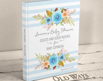 Blue Floral Baby Shower Guest Book - Personalized Keepsake