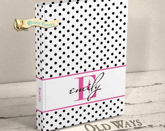 Polka Dot Monogram Journal with Name - Pink, Black, White - Hardcover Book, Personalized Teen Gift - Gift for Girls