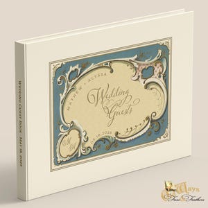 Personalized Wedding Guest Book - Vintage Style Personalized in Federal Blue & Cream