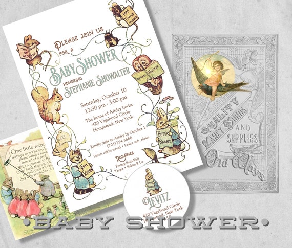 Beatrix Potter Storybook Baby Shower Invitation Suite Gender Etsy Beatrix Potter Storybook Baby Shower Invitation Suite Gender Etsy
