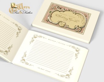 Antiquity Vintage Wedding Guest Book with Customizable Pages - Personalized Hardcover Wedding Guest Book - Cream + Choice of Colors