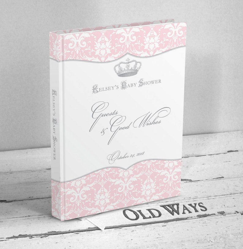 Princess Baby Shower Guest Book Pink And Silver Grey Etsy