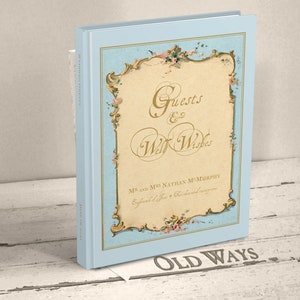 Something Blue Wedding Guest Book - Vintage Style Antique Blue Personalized Hardcover Book - Other Colors Available