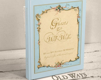Something Blue Wedding Guest Book - Vintage Style Personalized Book - More Colors