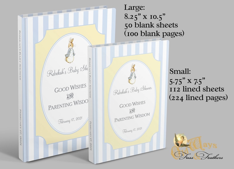 Peter Rabbit Baby Shower Guest Book Blue & Yellow Baby Boy Shower Personalized Keepsake Baby Wishes, Parent Advice Book image 4