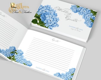 Floral Wedding Guest Book - Vintage Blue Hydrangea - Custom Personalized Pages
