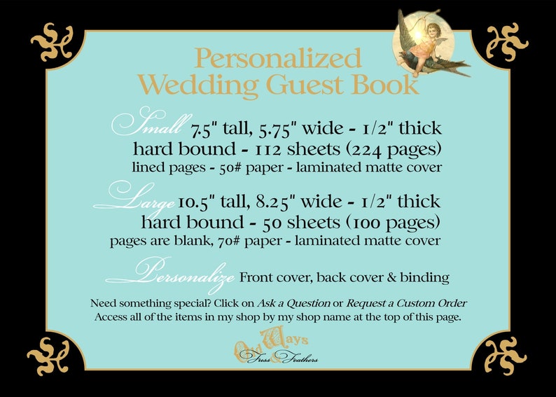 Black Gothic Vintage Wedding Guest Book Wedding Day Wishes Personalized Traditional Guest Sign In Book Black, Gold, White image 5