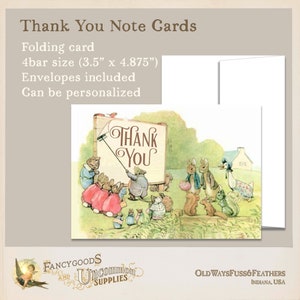 Beatrix Potter Characters Thank You Card - Printed Folding Note Cards  with Envelopes - Storybook Baby Shower