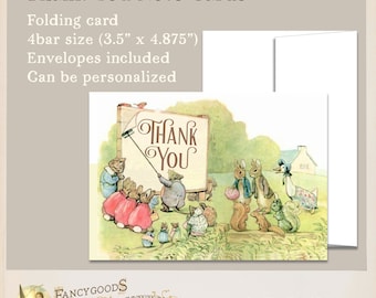 Beatrix Potter Characters Thank You Card - Printed Folding Note Cards  with Envelopes - Storybook Baby Shower
