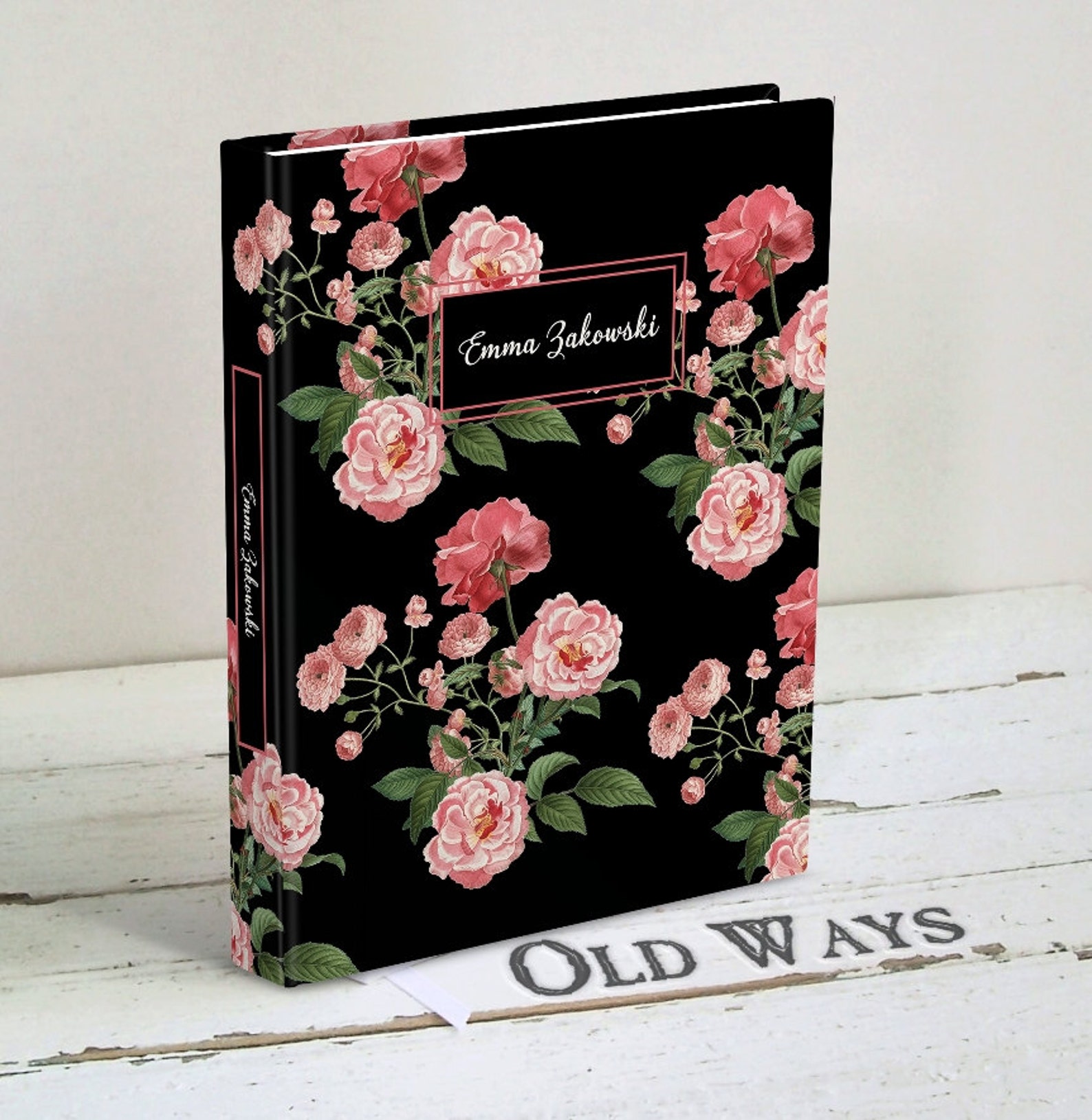 Pink Roses Personalized Floral Writing Journal Black or Etsy