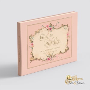 Pink French Vintage Custom Page Wedding Guest Book - Pretty Personalized Antique Style Traditional Hardcover Guest Book