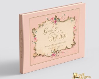 Pink French Vintage Custom Page Wedding Guest Book - Pretty Personalized Regency Style Traditional Hardcover Guest Book