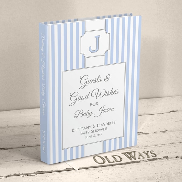 Monogram Baby Boy Shower Guest Book - Stately Stripes with Initial